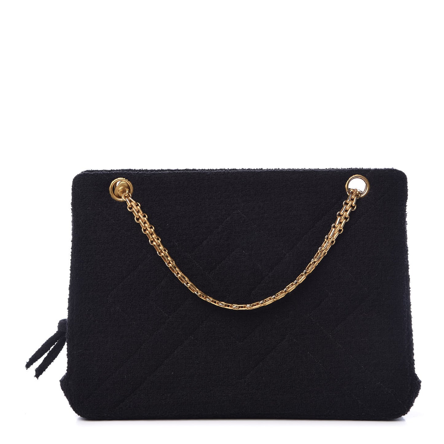 Wool Boucle Chevron Quilted Shoulder Bag Black