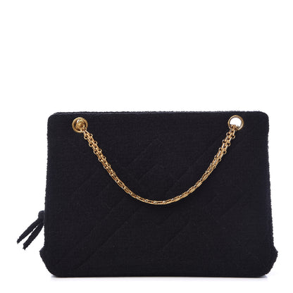 Chanel Wool Boucle Chevron Quilted Shoulder Bag Black 1 of 11