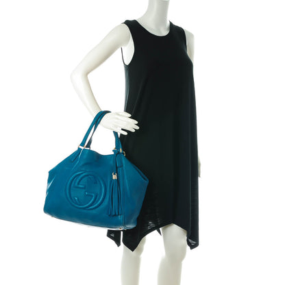 Gucci Pebbled Calfskin Medium Soho Shoulder Bag Riviera Blue 2 of 9