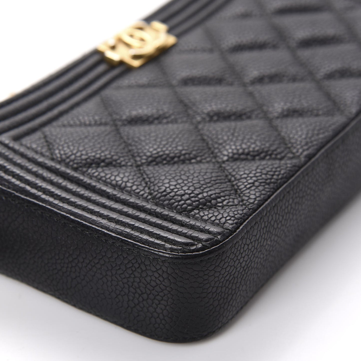 Caviar Quilted Small Boy Clutch With Chain Black