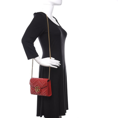 Gucci Calfskin Matelasse GG Marmont Chain Wallet Hibiscus Red 2 of 11