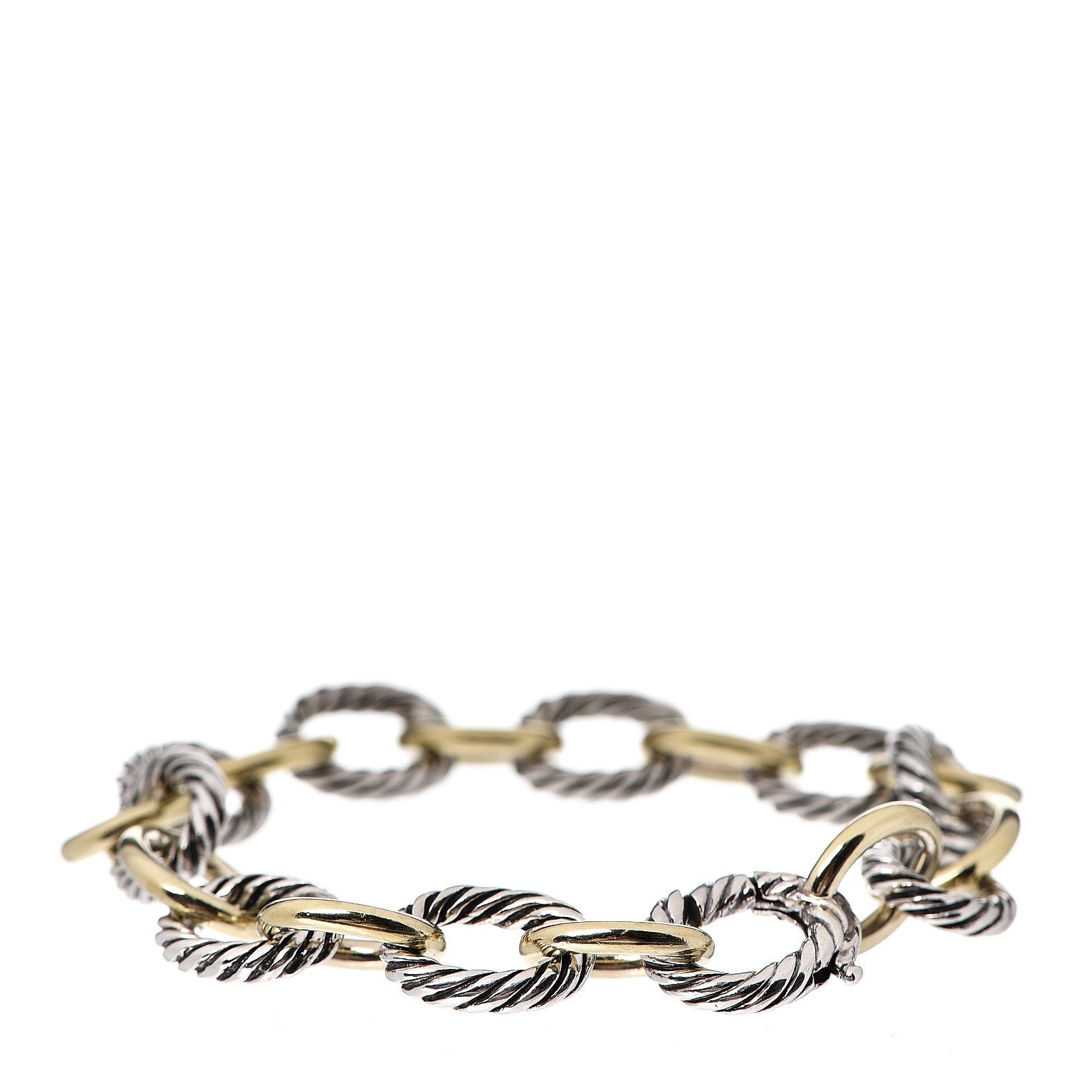 David Yurman Sterling Silver 18K Yellow Gold 12mm Large Oval Link Bracelet 2 of 2