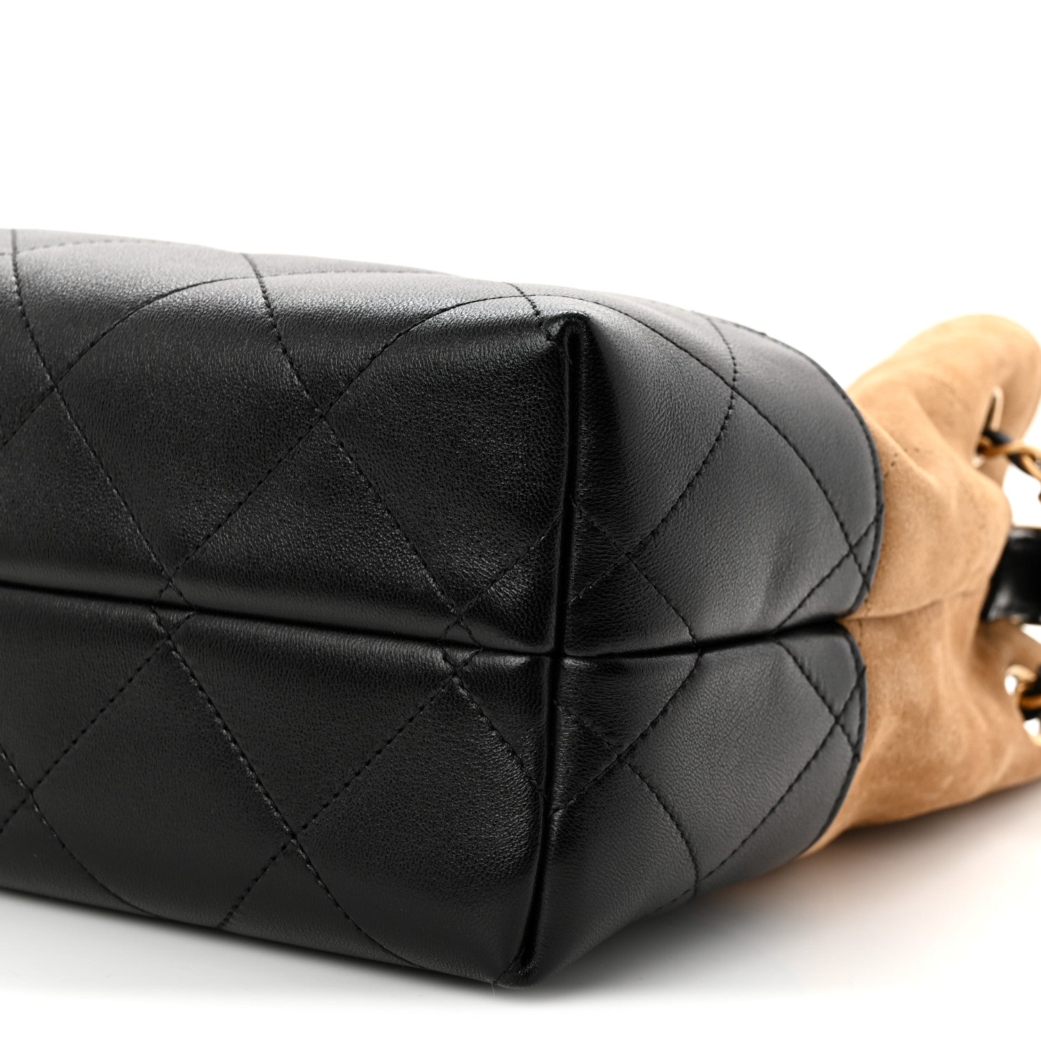 Chanel Suede Calfskin Shiny Lambskin Quilted Small Coco Base Shopping Bag Beige Black 10 of 11