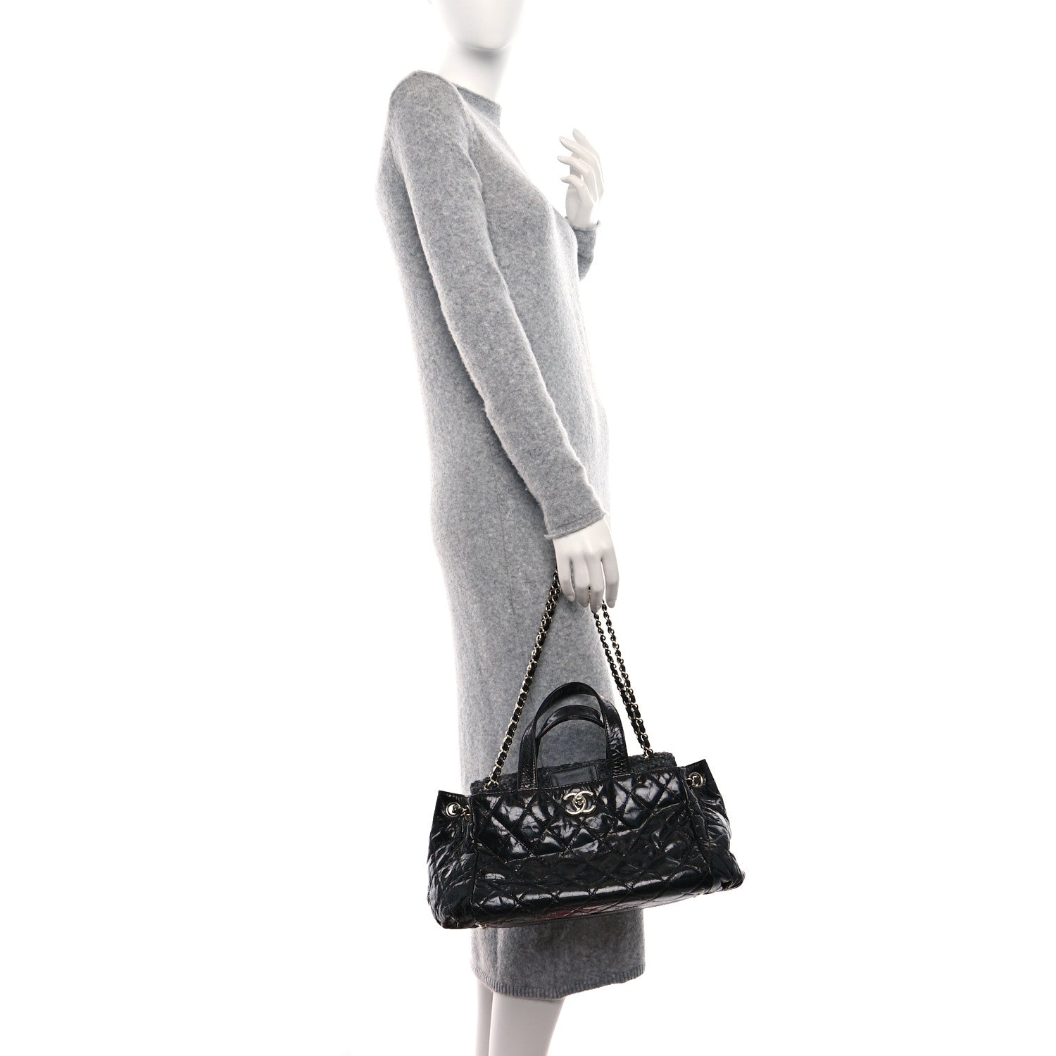 Chanel Glazed Calfskin Quilted Tweed Portobello Tote Black 2 of 9