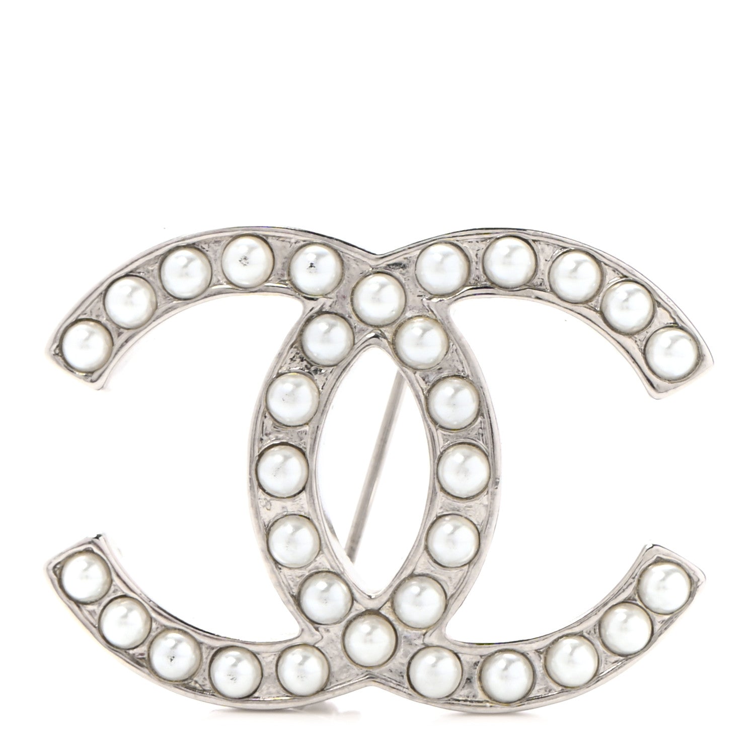 Chanel Pearl CC Brooch Pin Silver 1 of 4