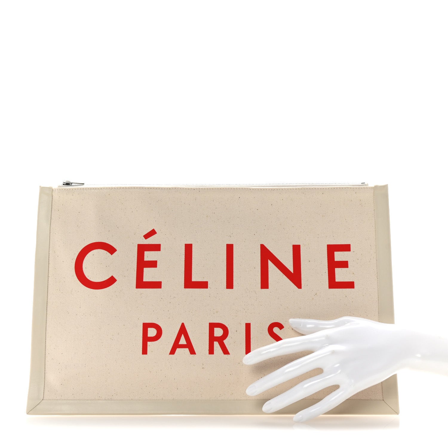 Celine Cotton Canvas Calfskin Made In Large Pouch Red 2 of 8
