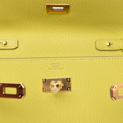 Hermes Chevre Mysore Kelly Wallet To Go Lime 6 of 7