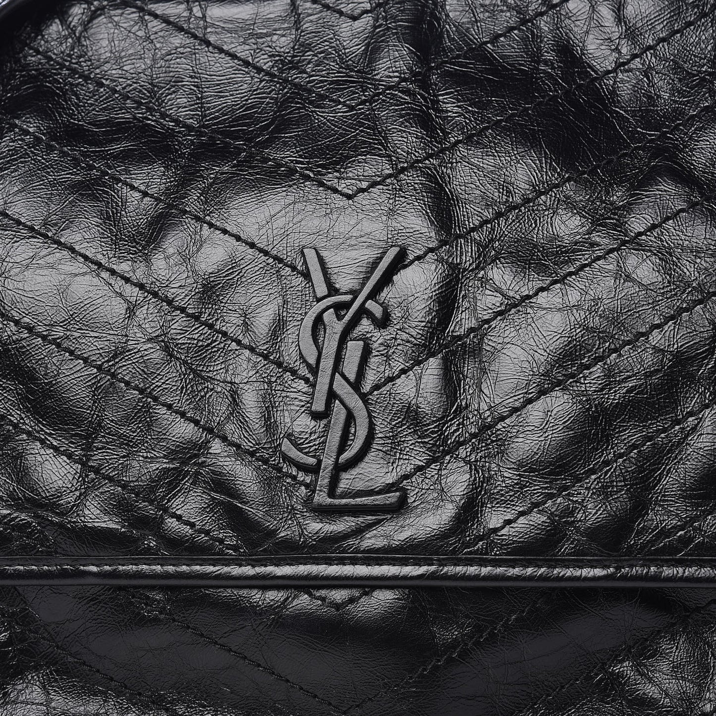 Crinkled Calfskin Matelasse Monogram Large Niki Chain Satchel Black