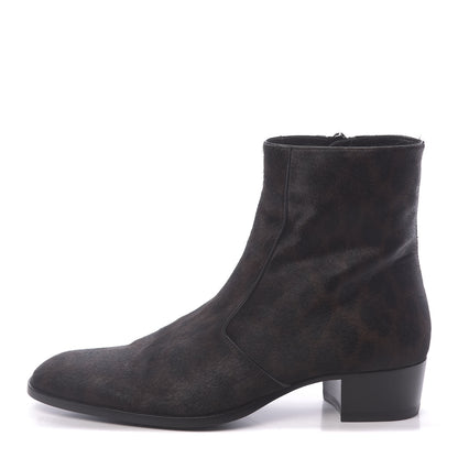 Saint Laurent Pony Hair Leopard Print Mens Wyatt 40 Boots 45 Black Fonce 1 of 9