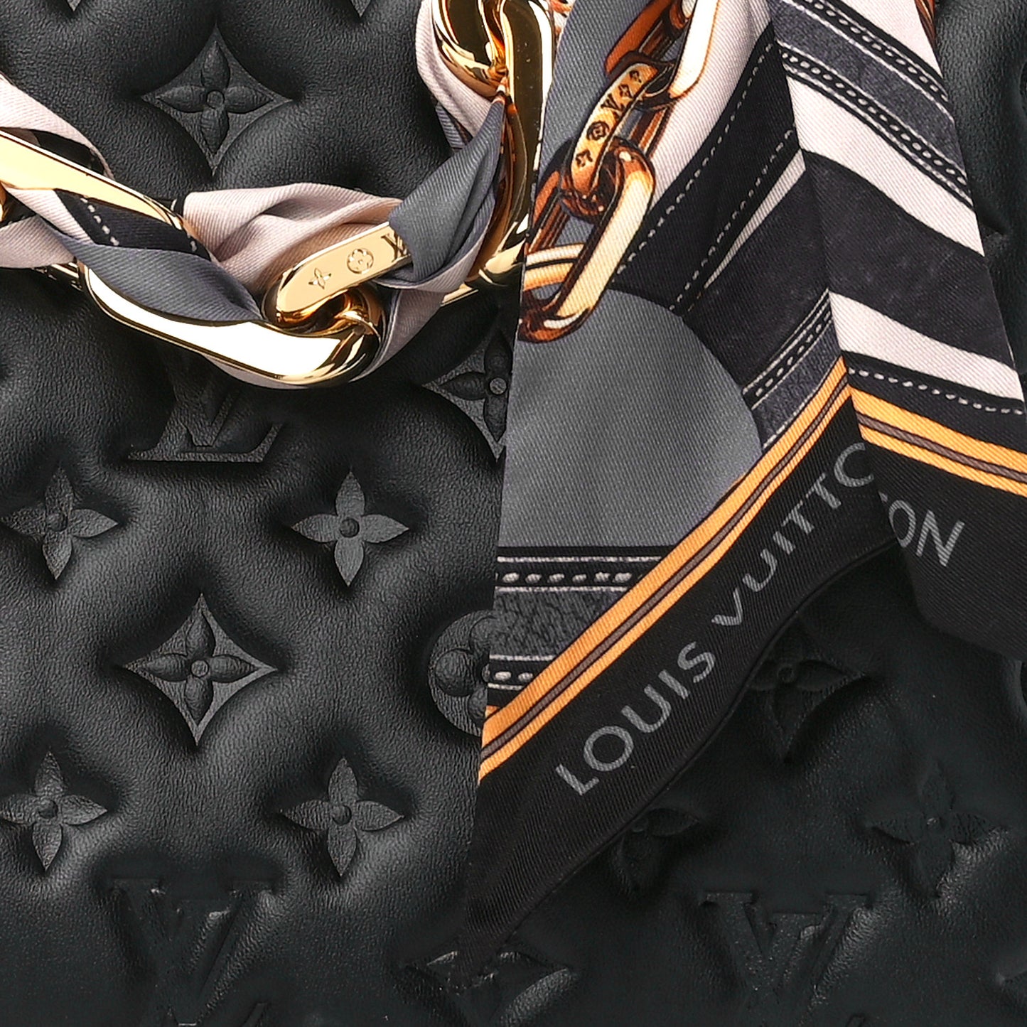 Lambskin Embossed Monogram Scarf Coussin PM Black