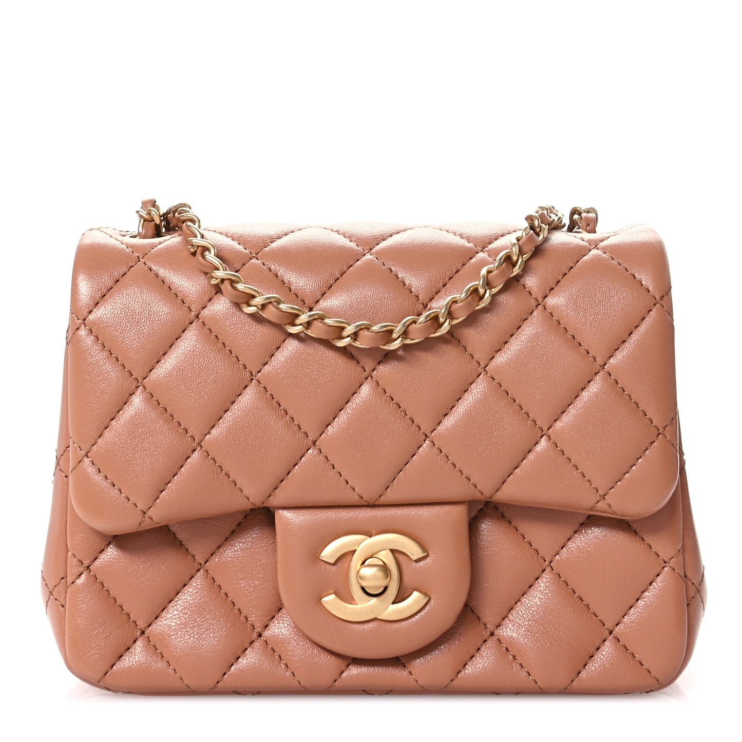 Lambskin Quilted Mini Pearl Crush Flap Brown Brown