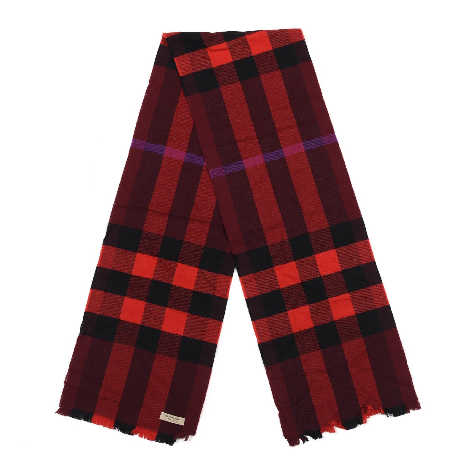 Burberry Wool Cashmere Giant Exploded Check Fringe Scarf Claret 2 of 4