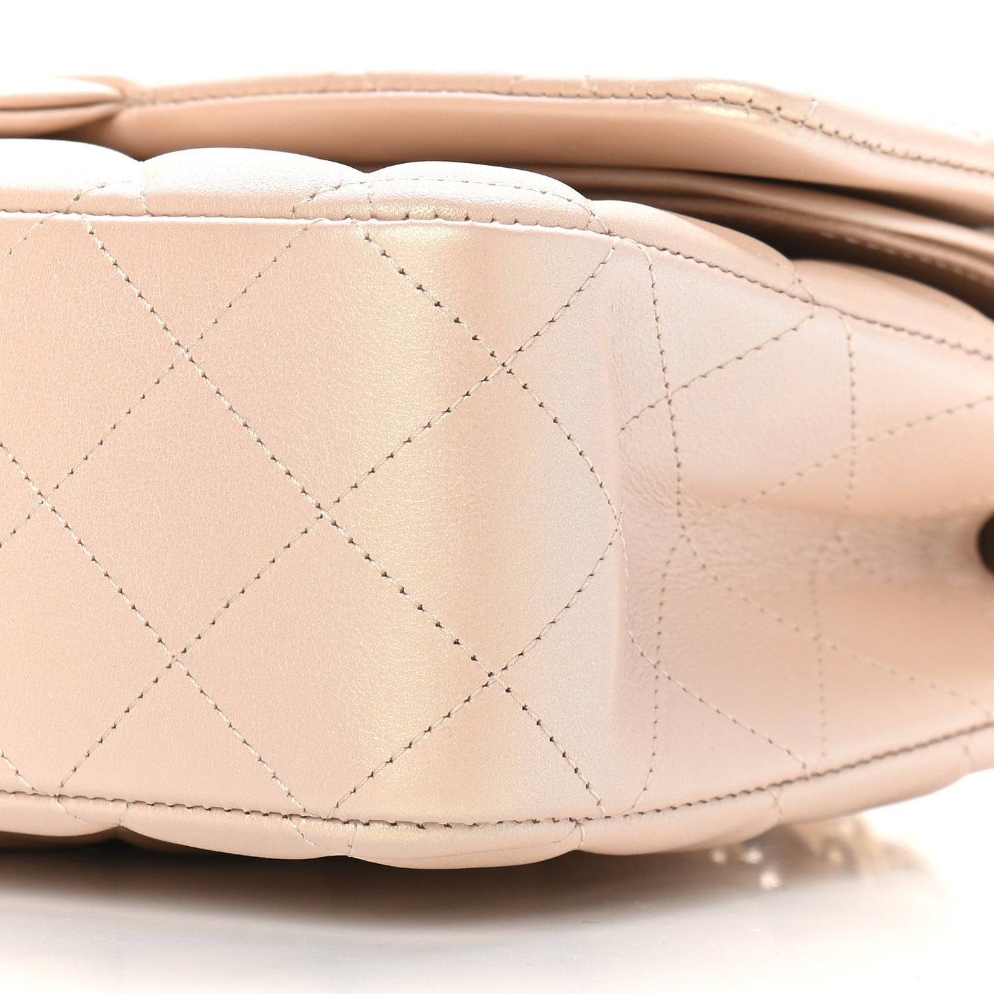 Iridescent Calfskin Quilted Medium Double Flap Dark Beige