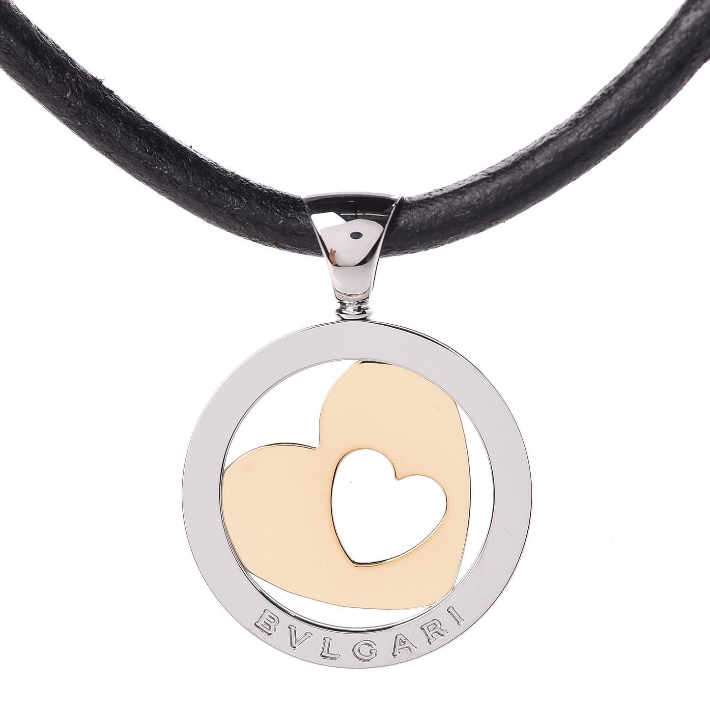 18K Yellow Gold Stainless Steel Heart Cord Pendant Necklace