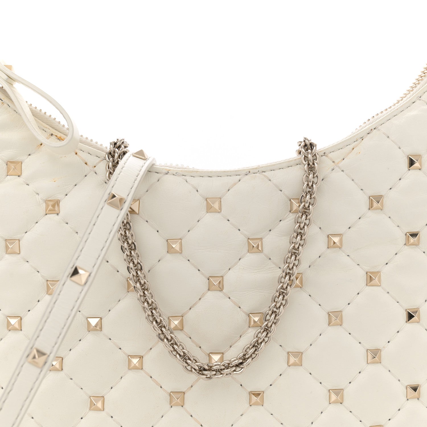 Valentino Garavani Nappa Small Rockstud Spike Hobo Ivory 7 of 13