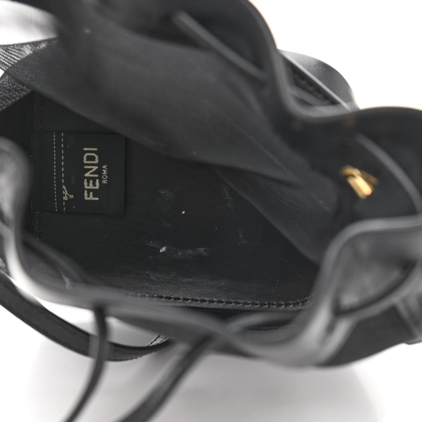 Mesh Vitello King F is Fendi Logo Embroidered Mini Mon Tresor Bucket Bag Black