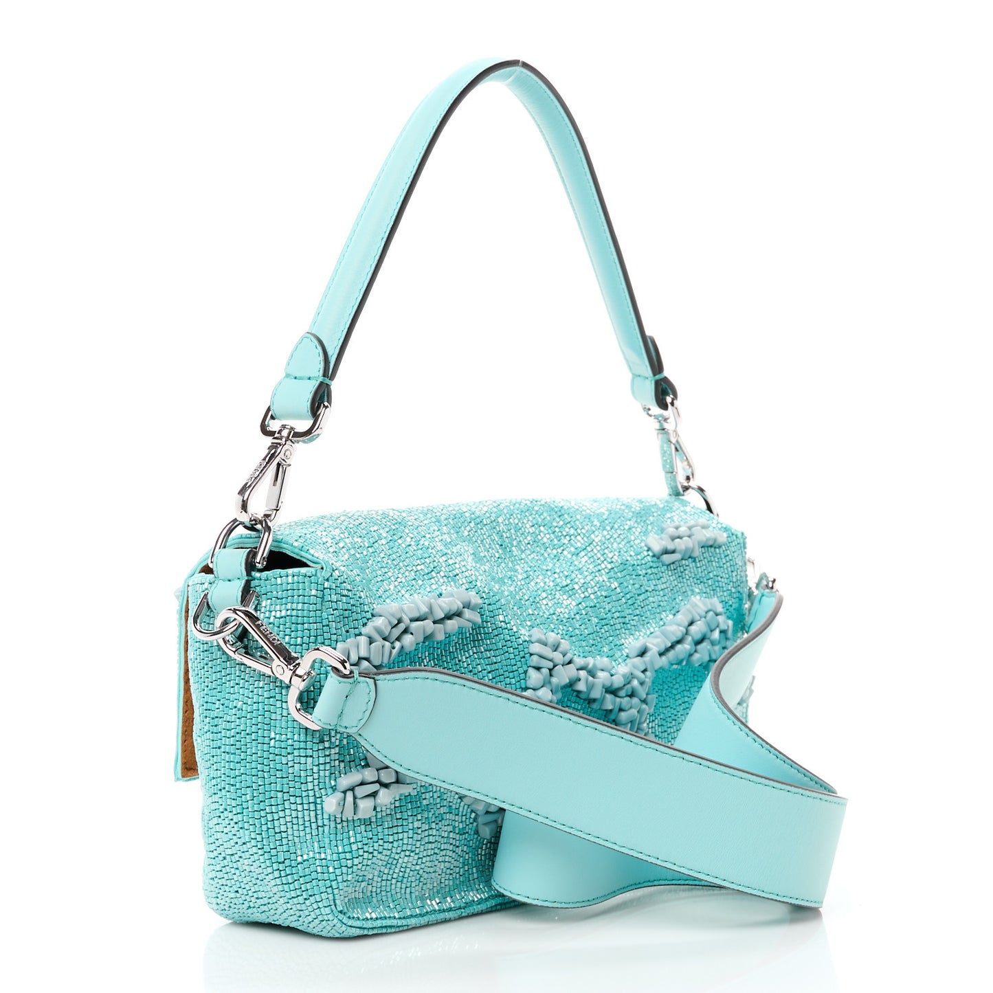Rolling Stone Vitello Seta Bead Embroidered Re-Edition Baguette Spring Turquoise