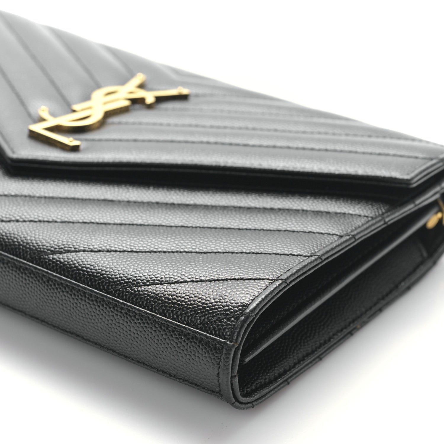 Saint Laurent Grain De Poudre Matelasse Chevron Monogram Envelope Chain Wallet Black 9 of 9