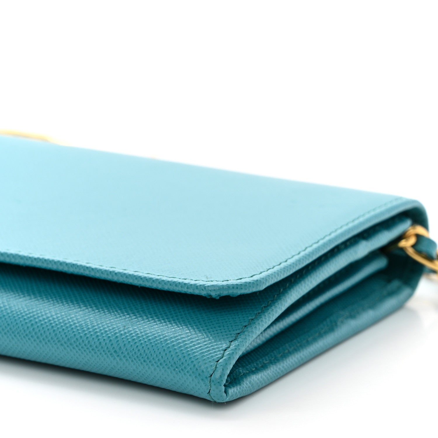 Prada Saffiano Metal Oro Chain Wallet Turchese 12 of 13