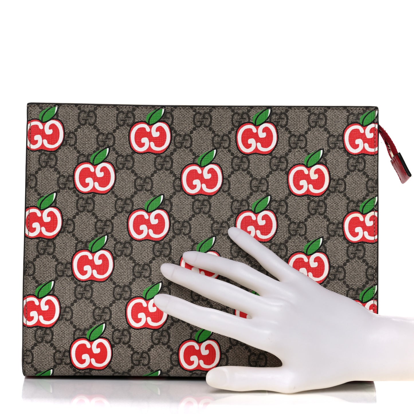 GG Supreme Monogram Apple Large Cosmetic Case Beige Multicolor Lobster Red