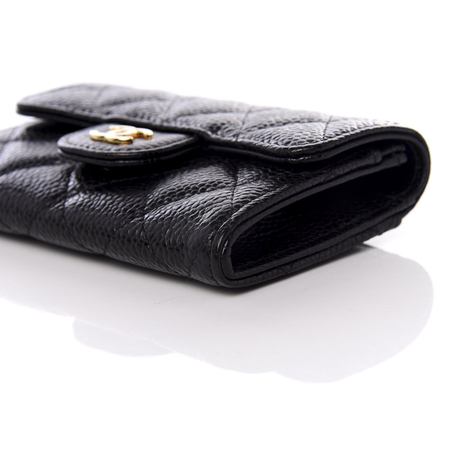 Caviar Quilted Flap Card Holder Wallet Black