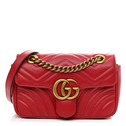Gucci Calfskin Matelasse Mini GG Marmont Shoulder Bag Hibiscus Red 1 of 9