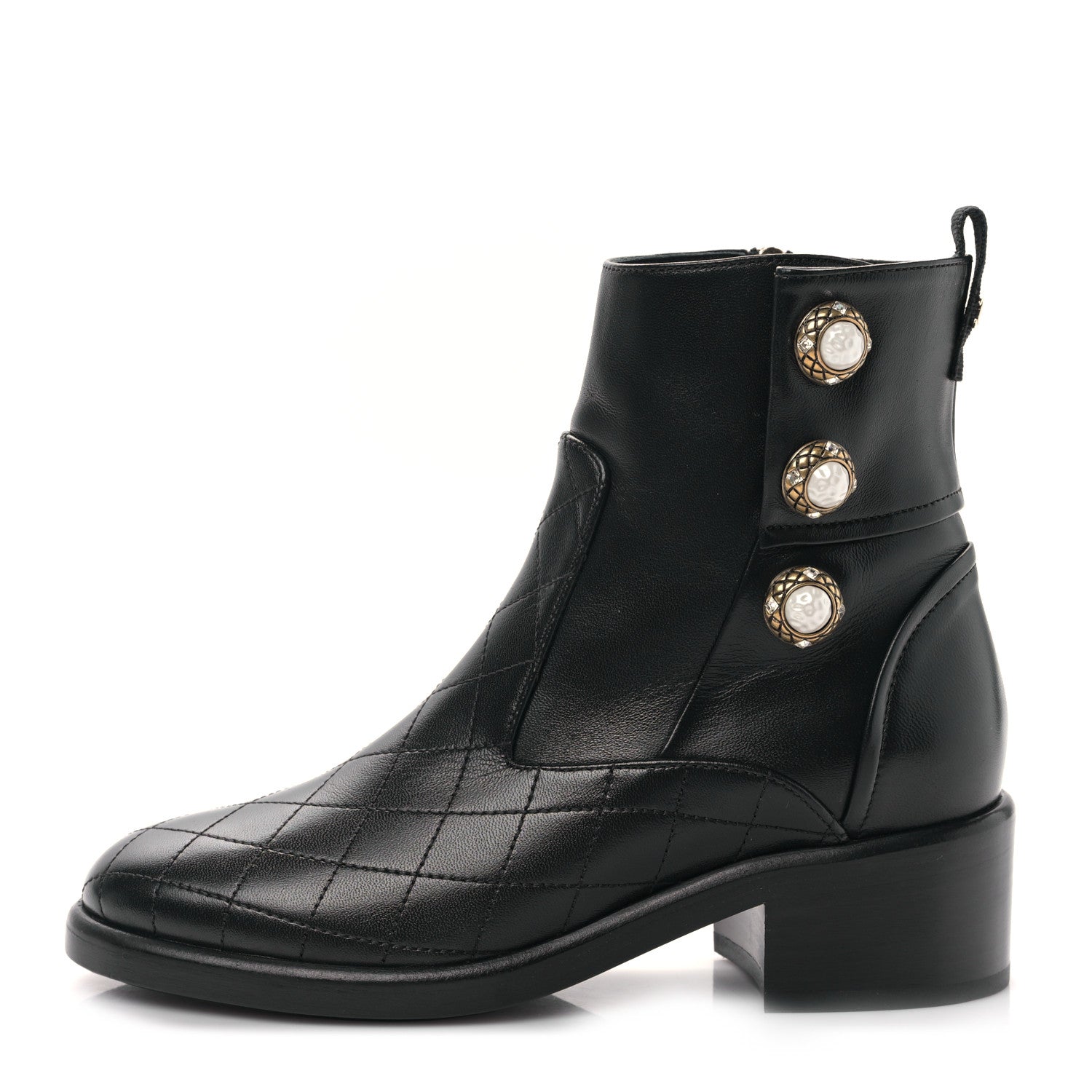 Chanel Lambskin Pearl Short Boots 35 Black Gold 1 of 9