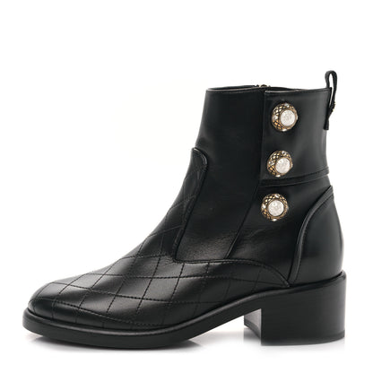 Chanel Lambskin Pearl Short Boots 35 Black Gold 1 of 9
