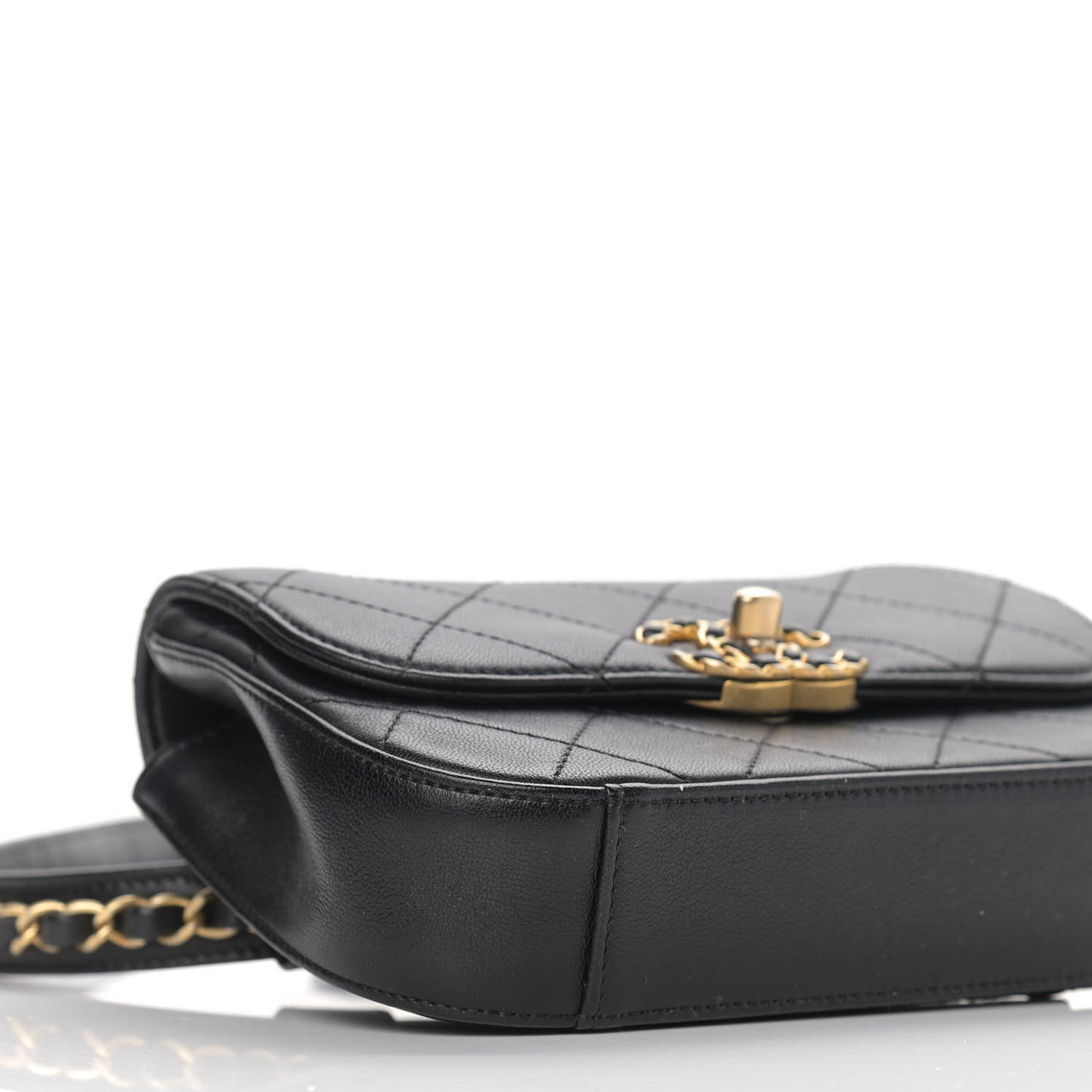 Lambskin Quilted Chain Infinity Waist Belt Bag Black