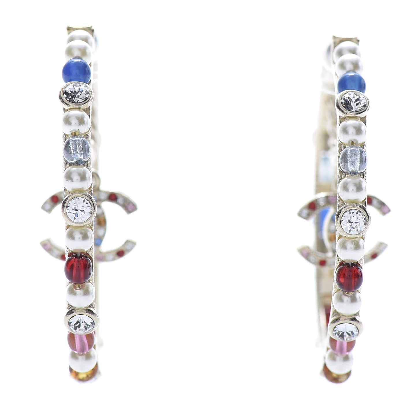Crystal Pearl Bead CC Drop Hoop Earrings Gold Multicolor