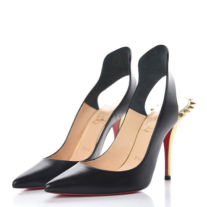 Christian Louboutin Kid Specchio Survivita 100 Slingback Pumps 36 Black Gold 3 of 9