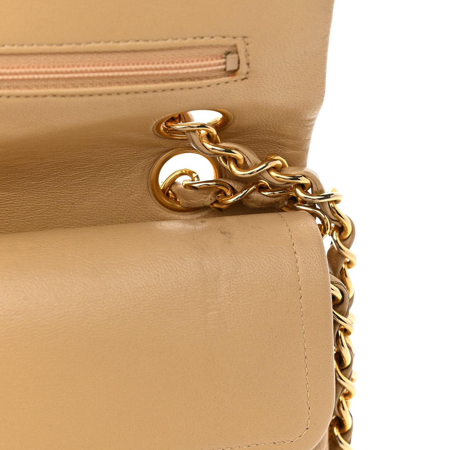 Lambskin Quilted Small Double Flap Beige