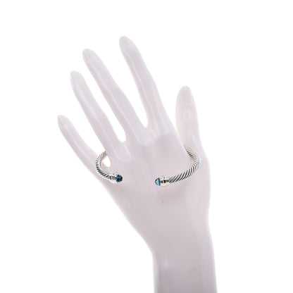 David Yurman Sterling Silver 14K Yellow Gold Blue Topaz 5mm Cable Classics Bracelet 2 of 5