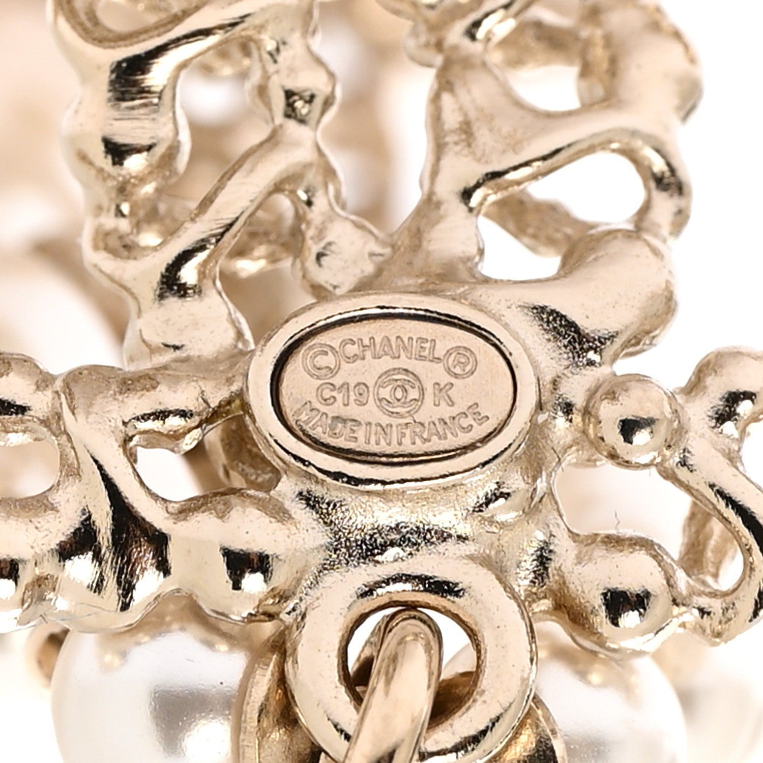 Chanel Pearl Crystal CC Chain Drop Earrings Light Gold Pearly White 4 of 4