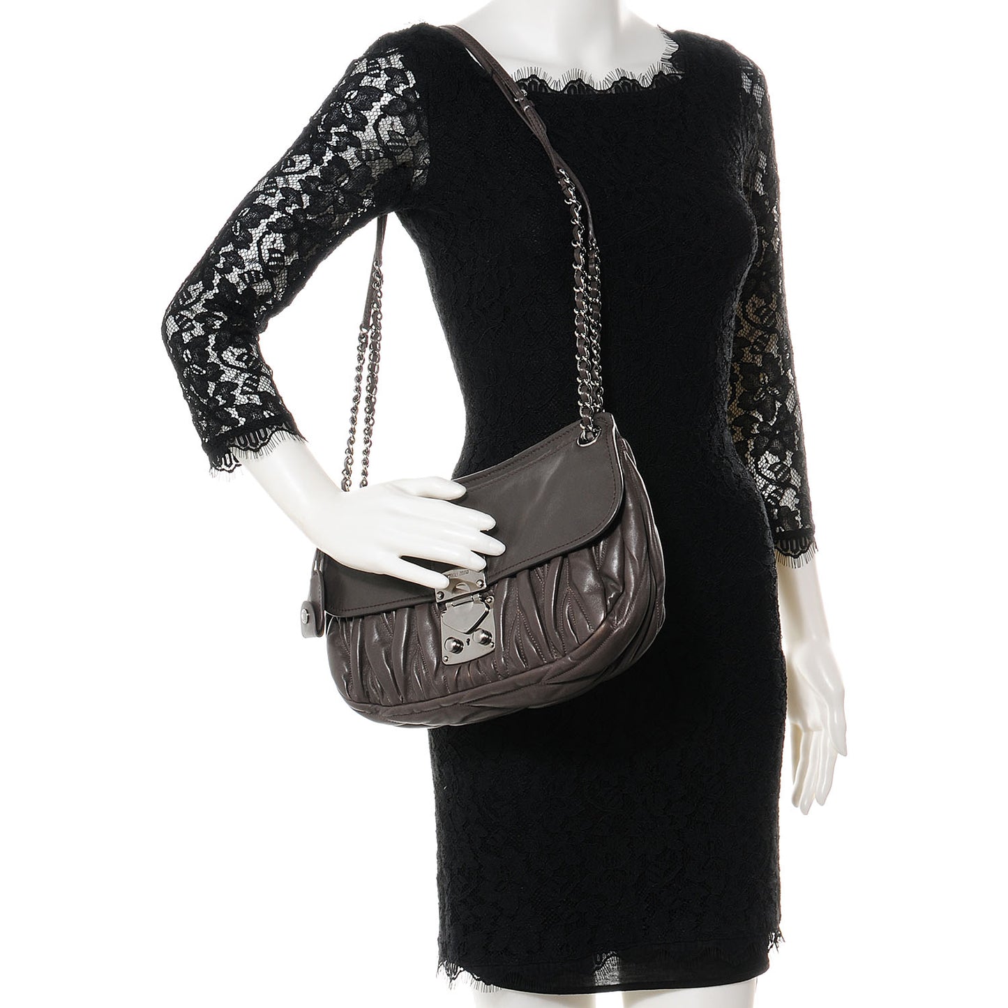 Leather Matelasse Shoulder Bag Grigio