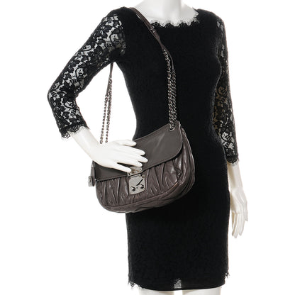 Miu Miu Leather Matelasse Shoulder Bag Grigio 2 of 9