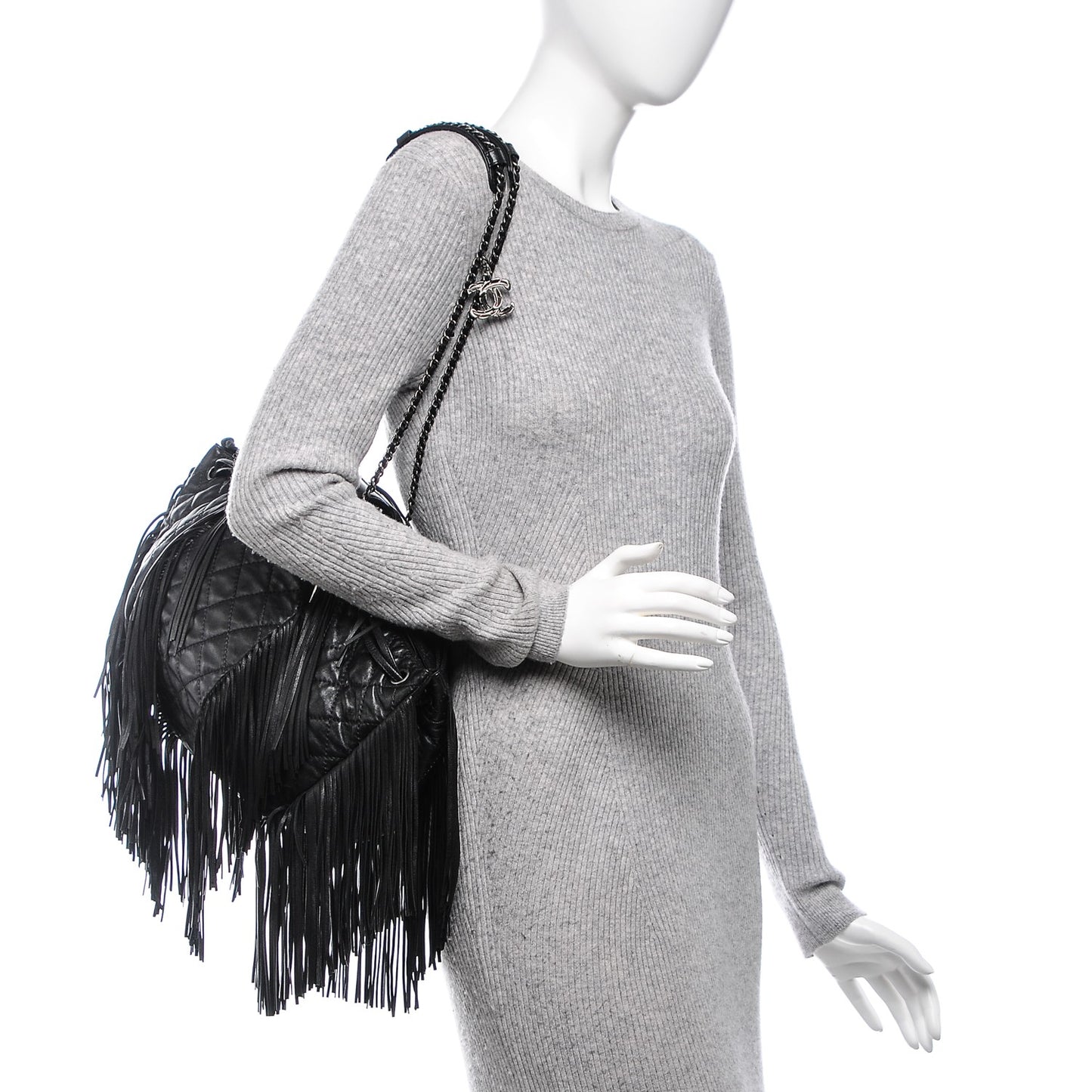 Lambskin Quilted Western Baluchon Fringe Bag Black
