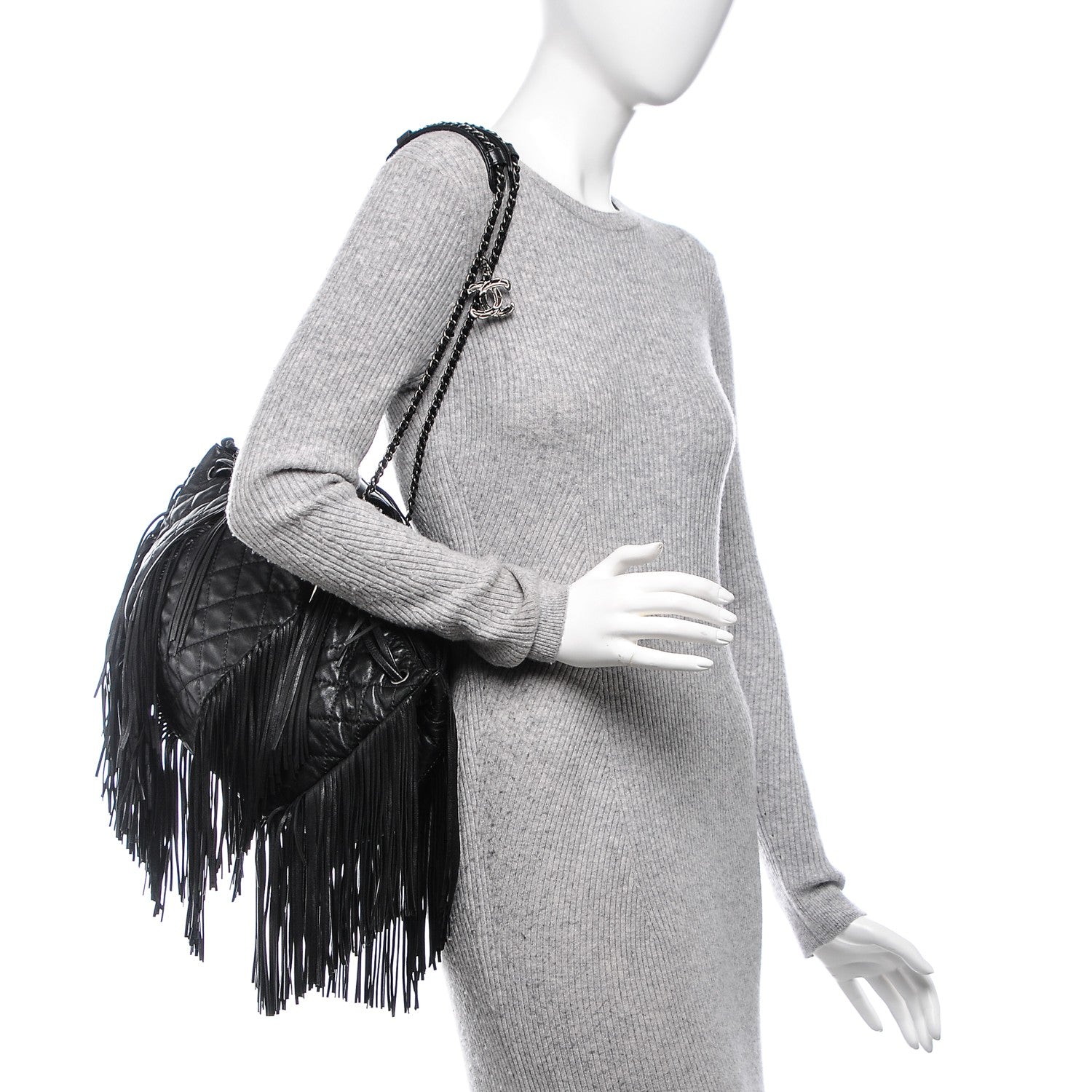 Chanel Lambskin Quilted Western Baluchon Fringe Bag Black 2 of 7