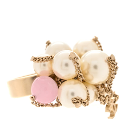 Chanel Pearl Chain CC Cluster Ring 53/6.25 Gold 4 of 6