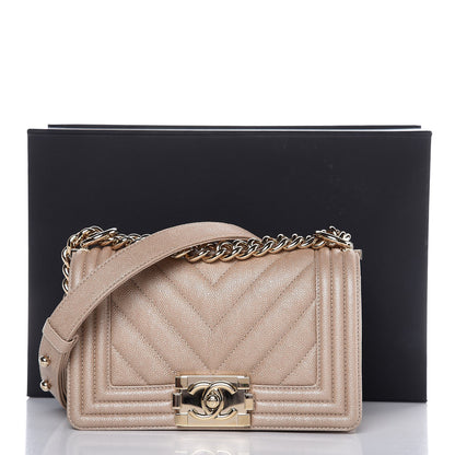 Chanel Caviar Chevron Quilted Small Boy Flap Light Beige 8 of 8