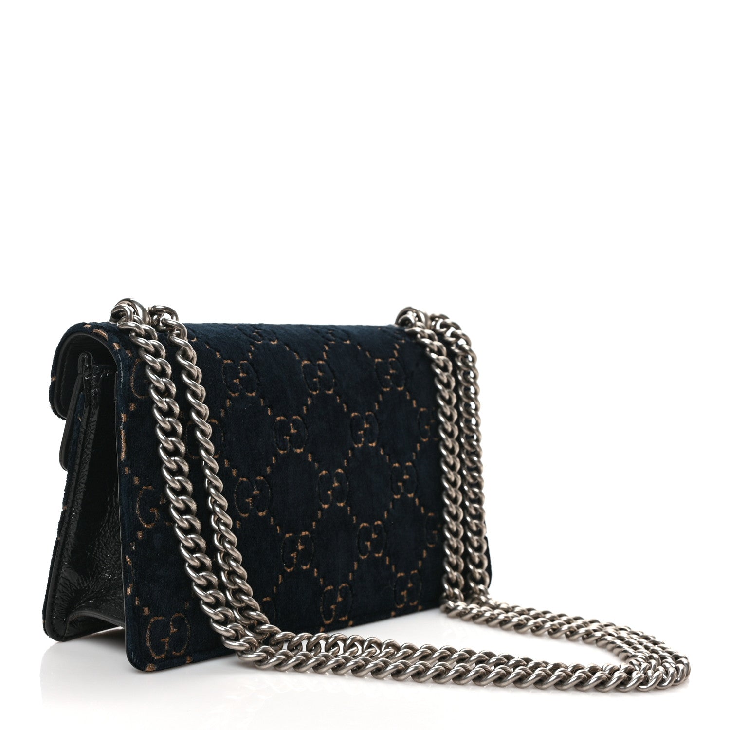 Gucci Velvet Skipper Crystal GG Monogram Small Dionysus Shoulder Bag Blue Beige Black 3 of 10