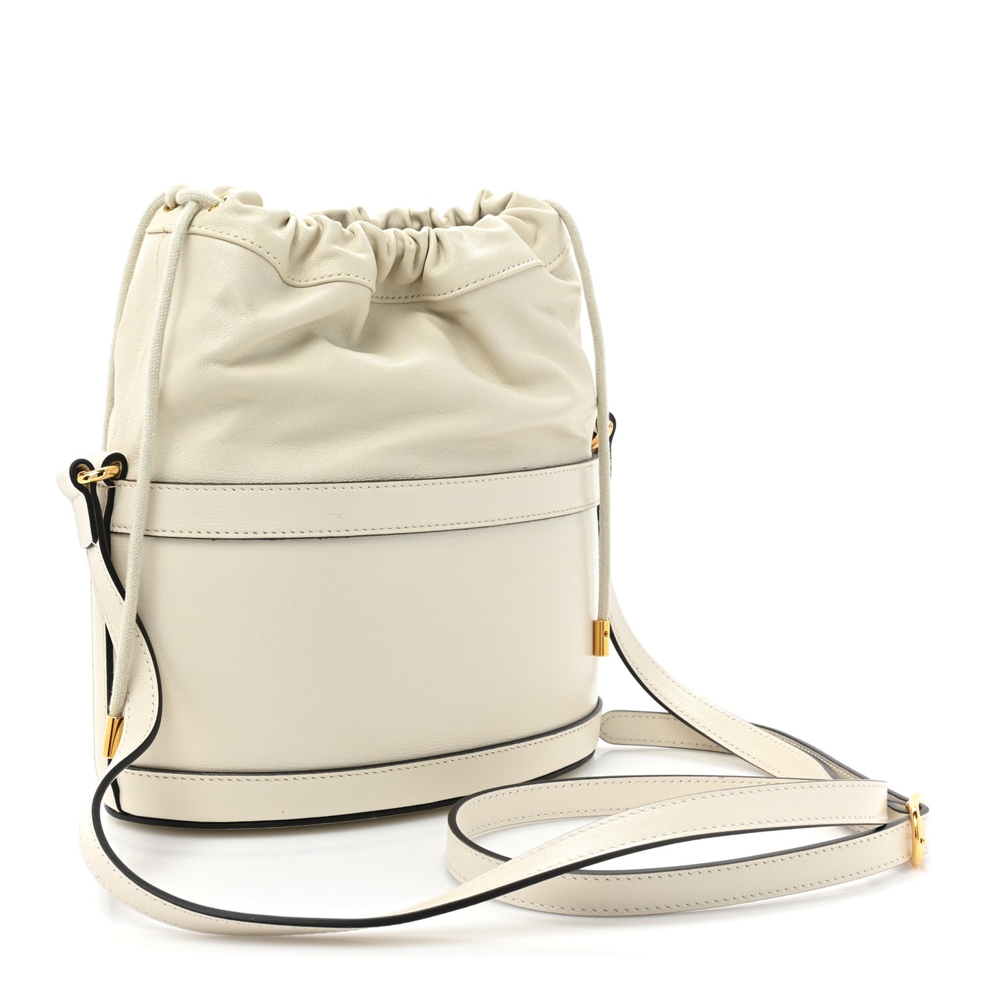 Azalea Sakai Calfskin Horsebit 1955 Drawstring Bucket Bag Mystic White