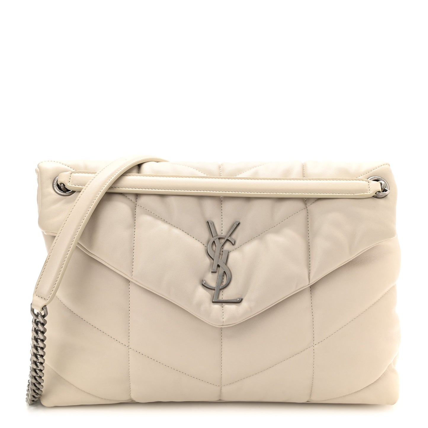 Lambskin Quilted Medium Loulou Puffer Monogram Chain Satchel Crema Soft
