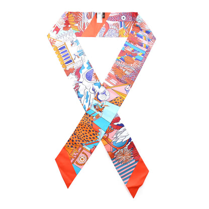Hermes Silk Animapolis Maxi Twilly Slim Orange Turquoise 1 of 4