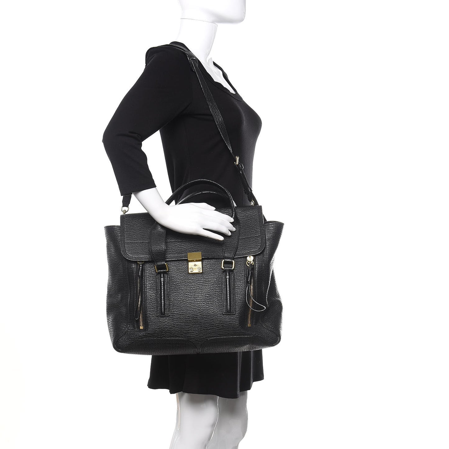 3.1 Textured Calfskin Large Pashli Satchel Black