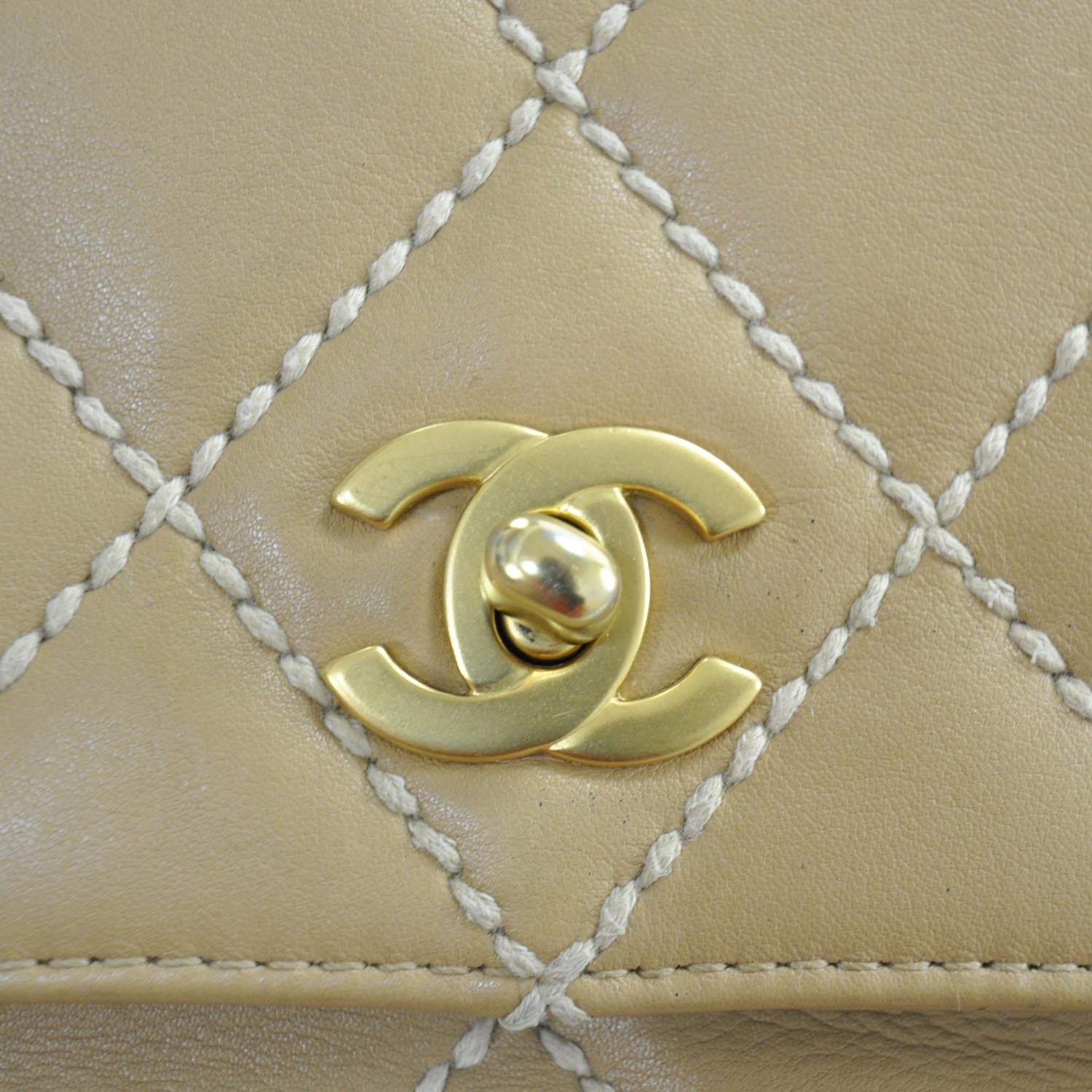 Chanel Leather Quilted Surpique Flap Beige 11 of 11