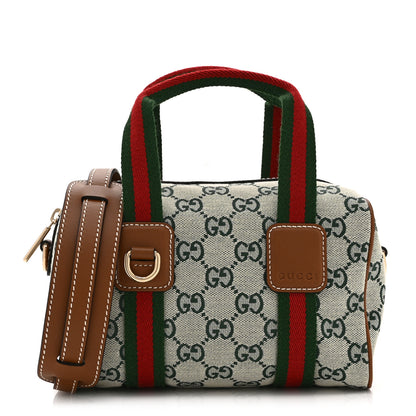Gucci GG Supreme Web Mini GG Top Handle Bag Green Beige 1 of 10