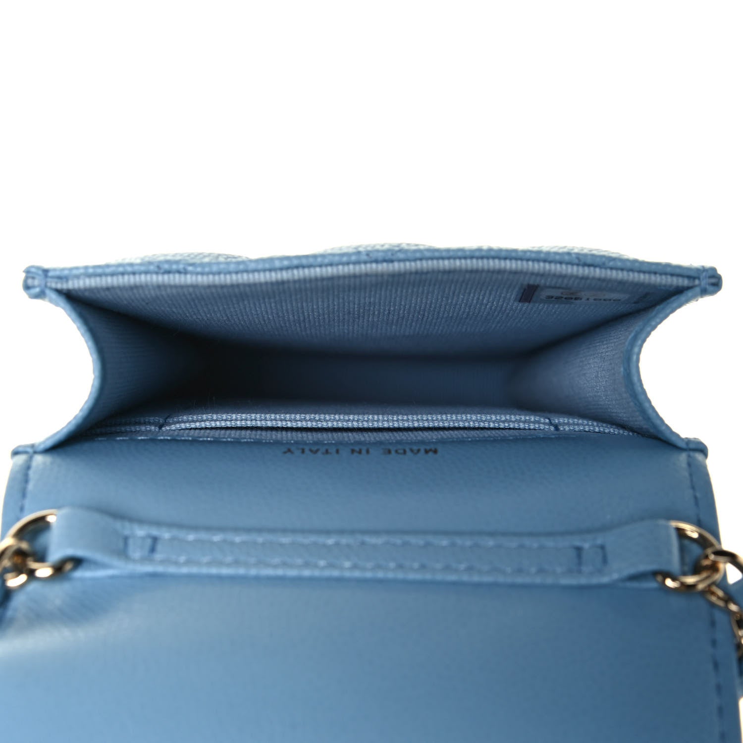 Chanel Caviar Quilted Crystal CC Airpods Pro and Phone Case With Chain Light Blue 4 of 17