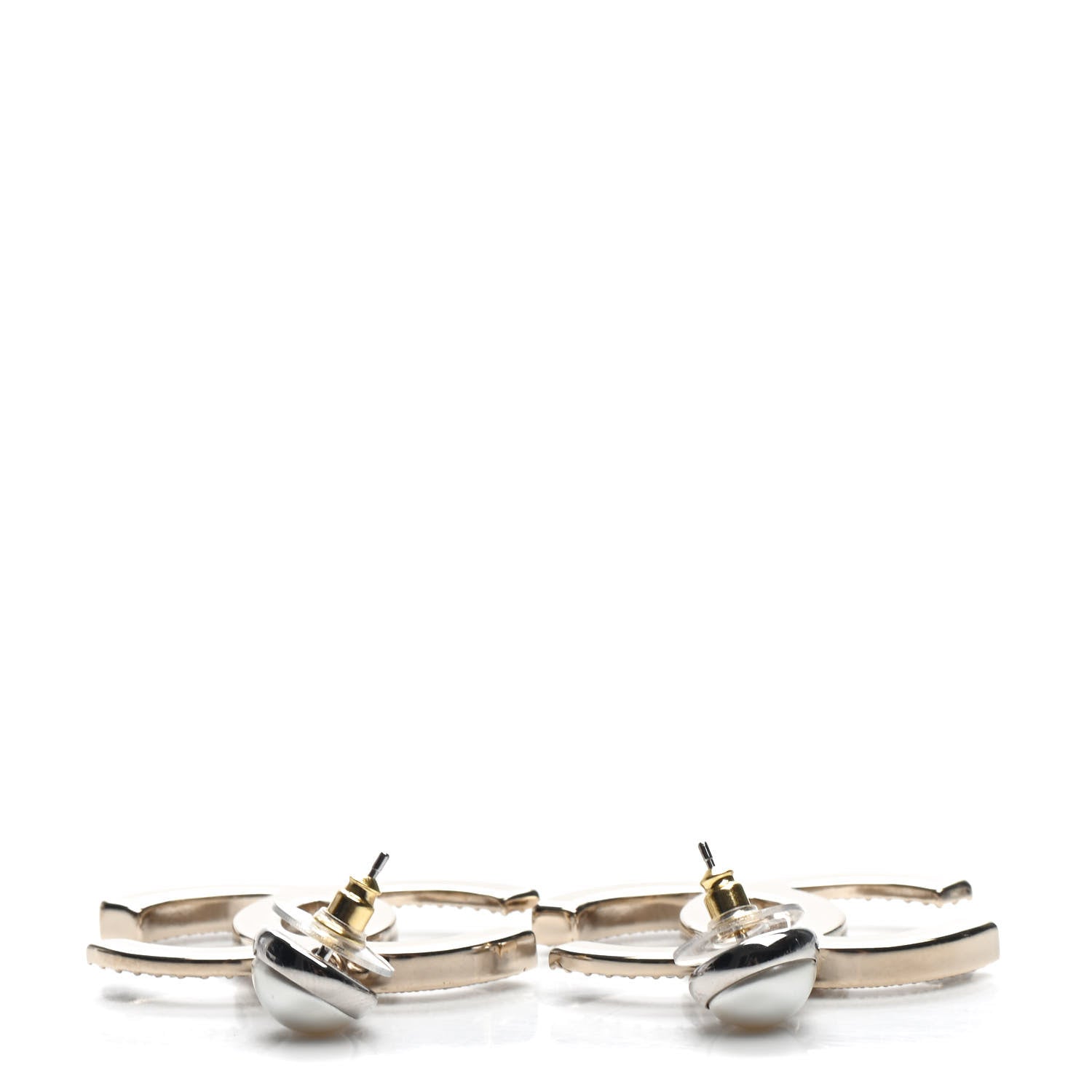 Chanel Crystal Pearl CC Drop Earrings Gold Silver 3 of 5