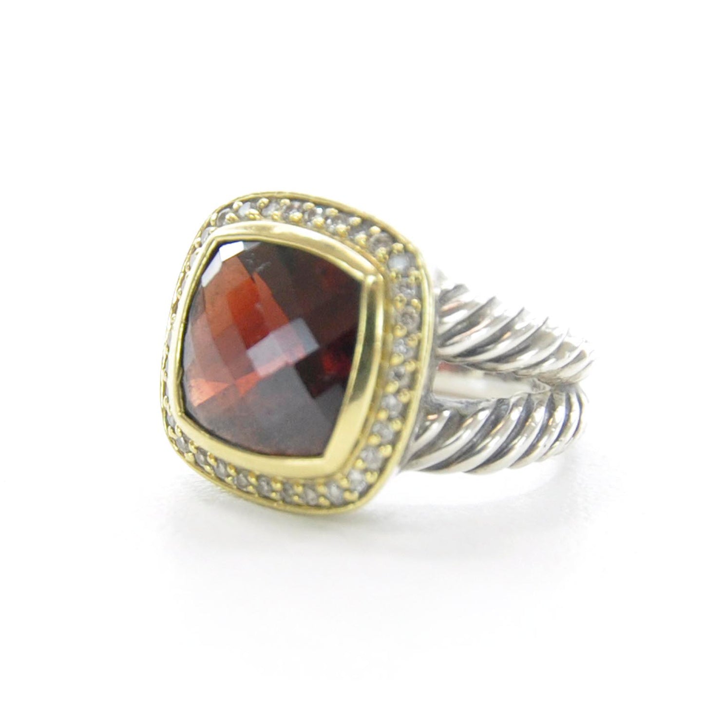 Sterling Silver 18K Yellow Gold Diamond Garnet 11mm Albion Ring 53 6.5